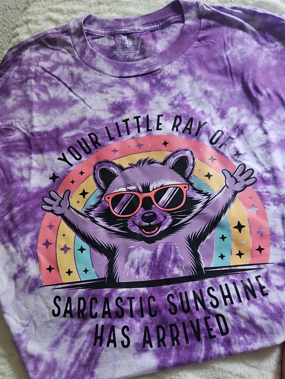 Purple Tie-Dye Graphic Tee - Sarcastic Sunshine Raccoon